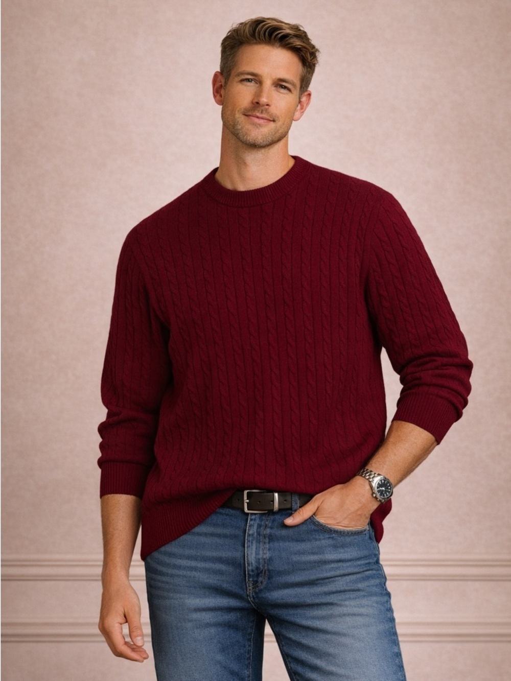 Neiman Marcus 100% Cashmere Sweater XL Red Cable Knit Luxury Designer